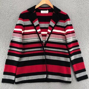 Calvin Klein Blazer Womens Small Red Striped Knit Cardigan Stretch Office Work